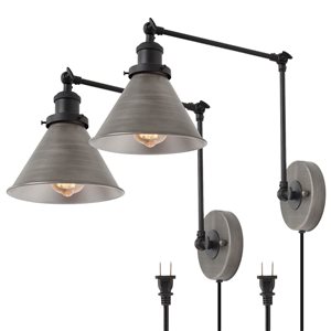 LNC Canes 10-in W 1-Light Matte Black and Brushed Grey Modern/Contemporary Wall Sconce - Set of 2