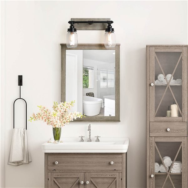 LNC Orthodox 2-Light Black and Grey Wood Modern/Contemporary Vanity Light