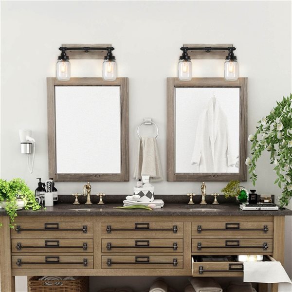 LNC Orthodox 2-Light Black and Grey Wood Modern/Contemporary Vanity Light