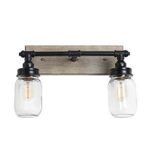 LNC Orthodox 2-Light Black and Grey Wood Modern/Contemporary Vanity Light