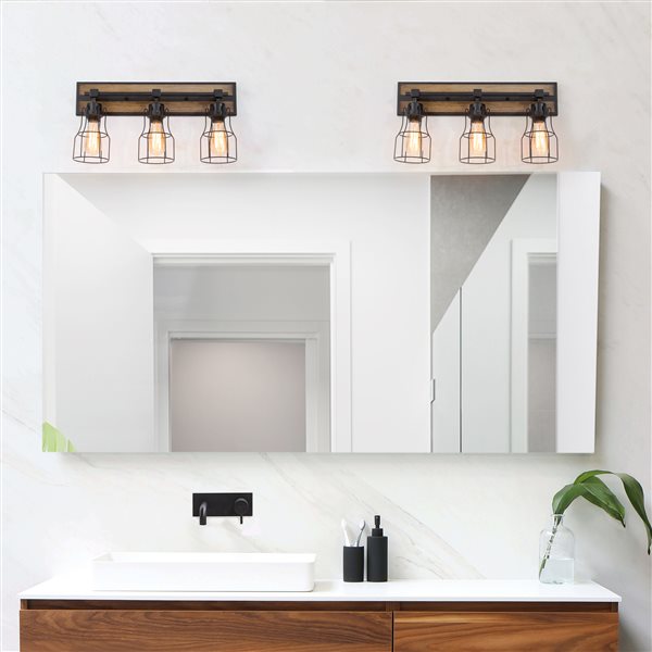 LNC Kennild 3-Light Black and Brown Modern/Contemporary Vanity Light