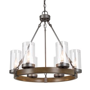 LNC Laius 6-Light Antique Brown and Brushed Grey Farmhouse Chandelier