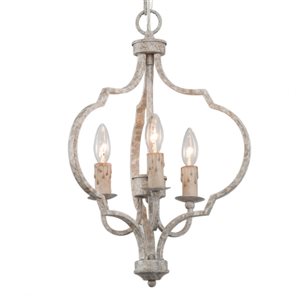 LNC Ribbon 3-Light Distressed Mottled White/Grey Vintage Cage Chandelier