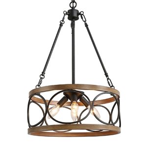 LNC Martin 4-Light Black and Antique Brown Wood Tone Farmhouse Cage Chandelier