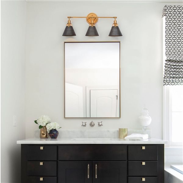 LNC Nero 3-Light Grey and Brushed Gold Modern/Contemporary Vanity Light