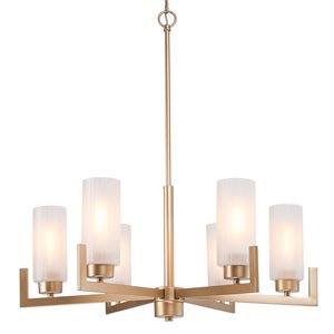 LNC Layla 6-Light Large Gold and Frosted Stripe Glass Modern/Contemporary Chandelier