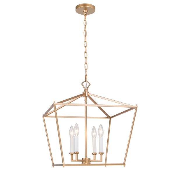 LNC Tabla 4-Light Matte Gold and White Modern/Contemporary Cage Chandelier