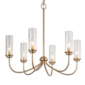 LNC Ellan 6-Light Burnished Gold with Seeded Glass Cylinder Modern/Contemporary Chandelier