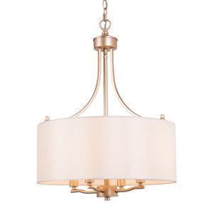 LNC Trend 4-Light Gold and White Fabric Drum Modern/Contemporary Chandelier