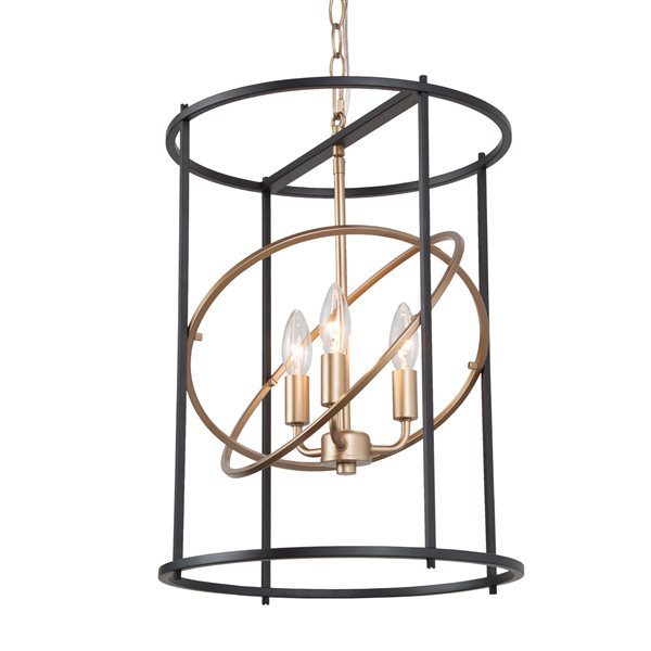 LNC Mania 3-Light Matte Black and Gold Lantern Modern/Contemporary Cage Chandelier