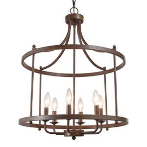 LNC Mocha 6-Light Antique Rust Bronze Drum Rustic Cage Chandelier