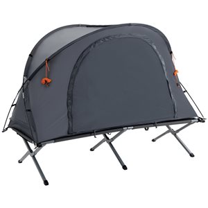 Outsunny Grey Polyester 1-Person Tent with Camp Cot and Self-Inflating Air Mattress