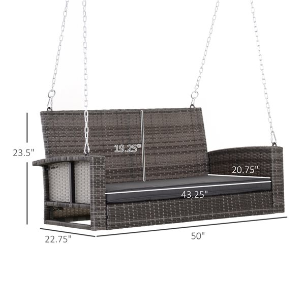 Outsunny 2-Person Grey Rattan Outdoor Swing with Steel Frame