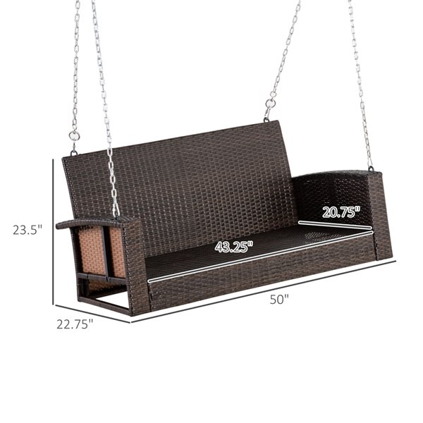 Outsunny 2-Person Dark Blue Rattan Outdoor Swing with Steel Frame