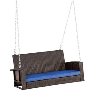 Outsunny 2-Person Dark Blue Rattan Outdoor Swing with Steel Frame