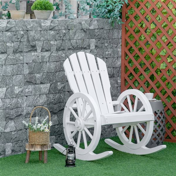Outsunny White Wood Adirondack Rocking Chair with Slat Seat