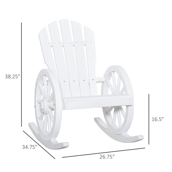 Outsunny White Wood Adirondack Rocking Chair with Slat Seat