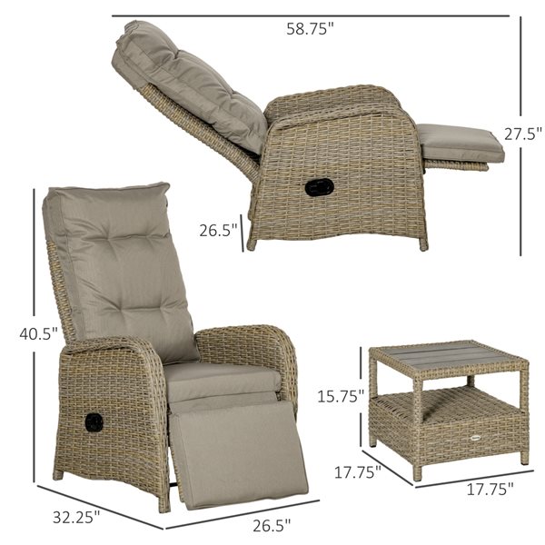 Outsunny Brown Resin Wicker Patio Conversation Set with Khaki Cushions - 3-Piece
