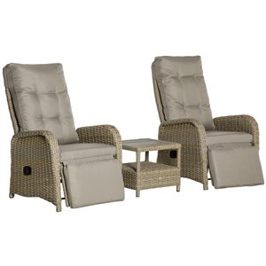 Outsunny Brown Resin Wicker Patio Conversation Set with Khaki Cushions - 3-Piece