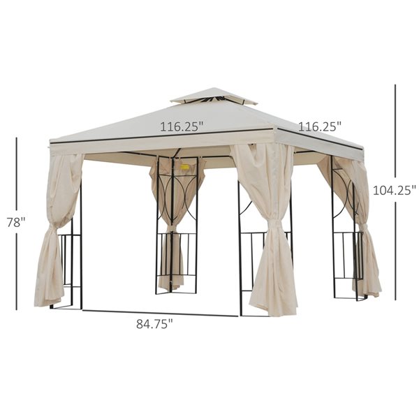 Outsunny 10-ft x10-ft Cream White Metal Square Semi-Permanent Gazebo with Polyester Roof