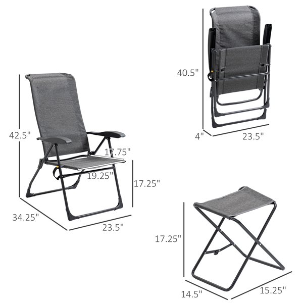 Outsunny Black Metal Stationary Folding Chairs with Grey Solid Seat and ...