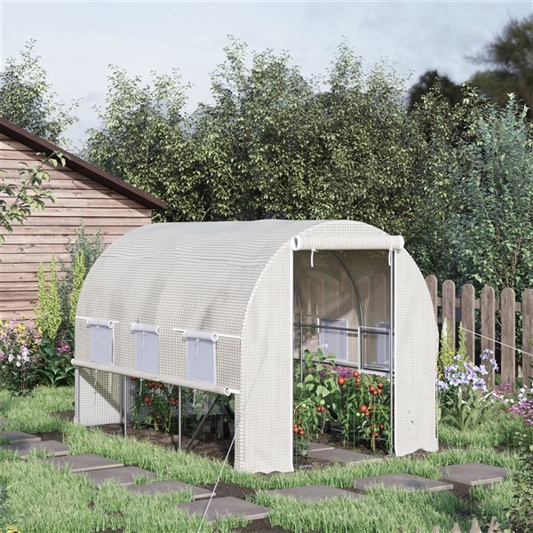 Outsunny White 9.7-ft L x 6.6-ft W x 6.6-ft H Tunnel Greenhouse