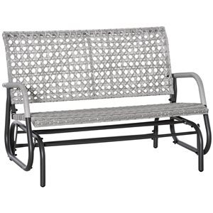 Outsunny 2-Seat Black Metal Rocking Chair with Grey Resin Wicker Seat