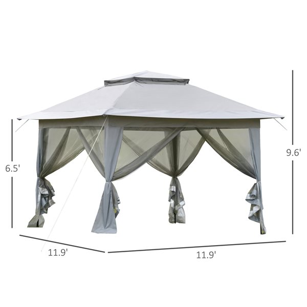 Outsunny 12-ft x 12-ft Light Grey Metal Square Pop-Up Gazebo with Polyester Roof - Screen Included