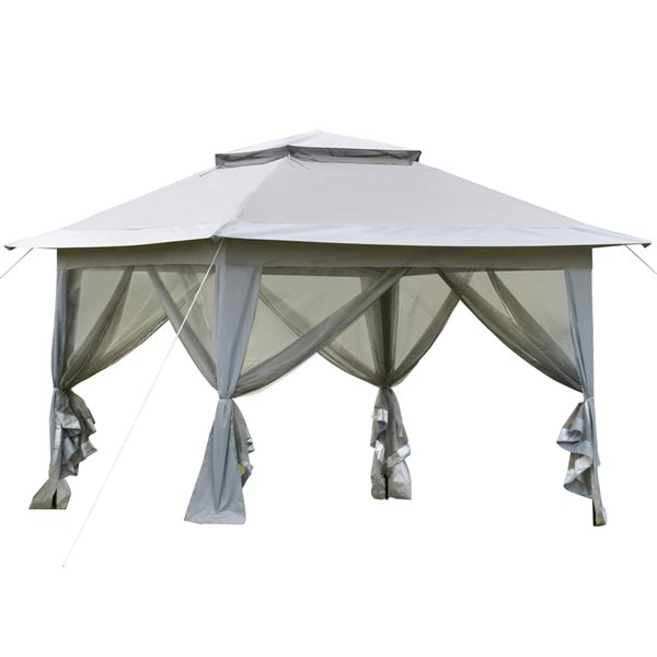 Outsunny 12-ft x 12-ft Light Grey Metal Square Pop-Up Gazebo with Polyester Roof - Screen Included