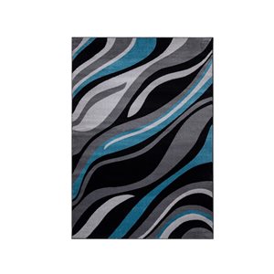 Homedora New Jersey 2-ft x 7-ft Abstract Black/Blue Rectangular Modern Runner
