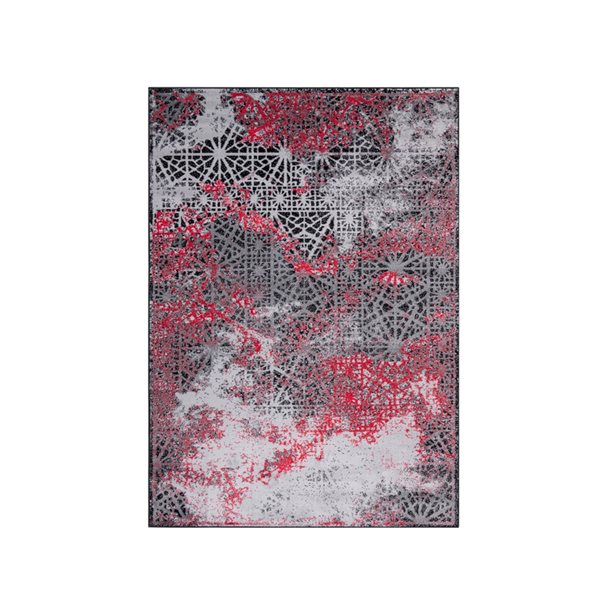Homedora New Jersey 2-ft x 7-ft Abstract Grey/Red Rectangular Modern Runner
