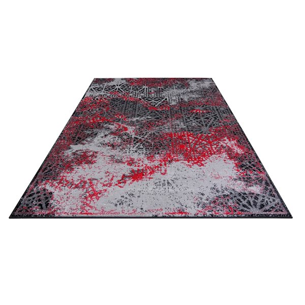 Homedora New Jersey 3-ft x 5-ft Abstract Rectangular Modern Area Rug in Red/Black