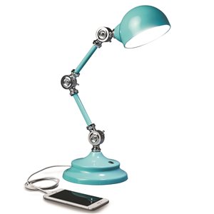 Lampe de bureau réglable Revive Wellness Series par OttLite de 16,5 po turquoise avec abat-jour en métal et interrupteur tacti