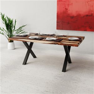 MobX ZEN Sheesham Wood Rectangular Fixed Standard (30-in H) Dining Table with Black Metal Base