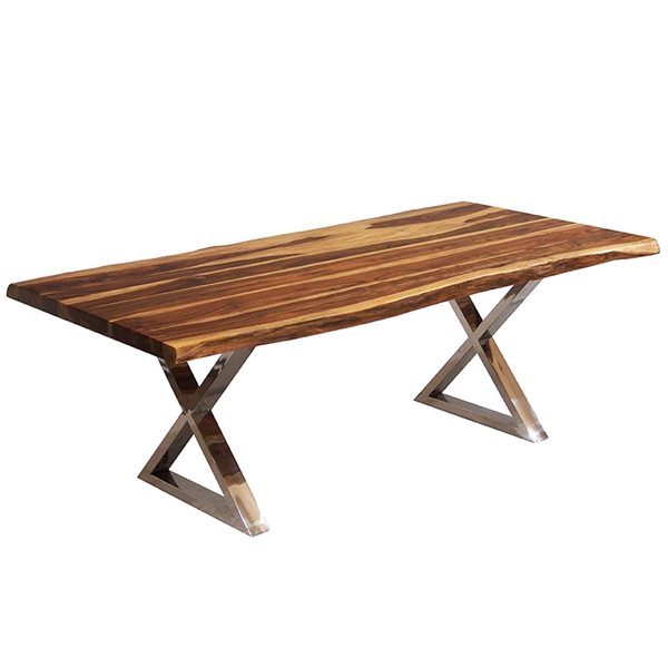 MobX ZEN Sheesham Wood Rectangular Fixed Standard (30-in H) Table with Stainless Steel Base
