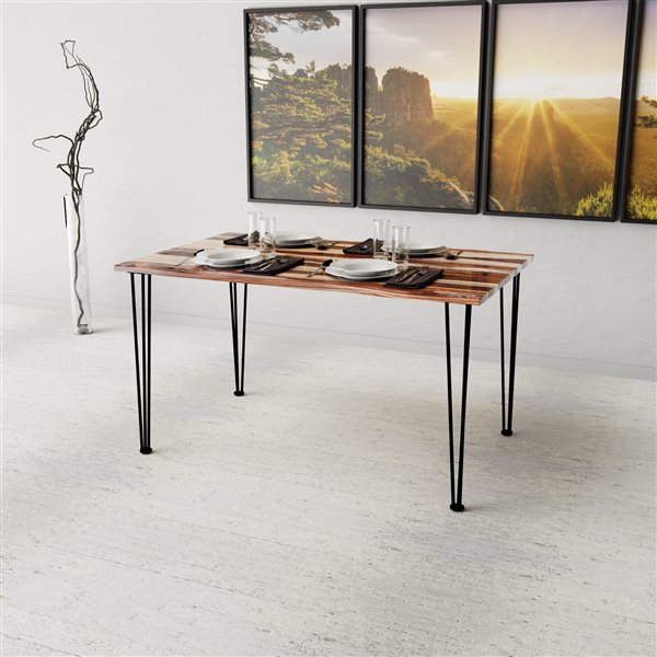 MobX ZEN 55-in L Sheesham Wood Rectangular Fixed Standard (30-in H) Table with Stainless Steel Base