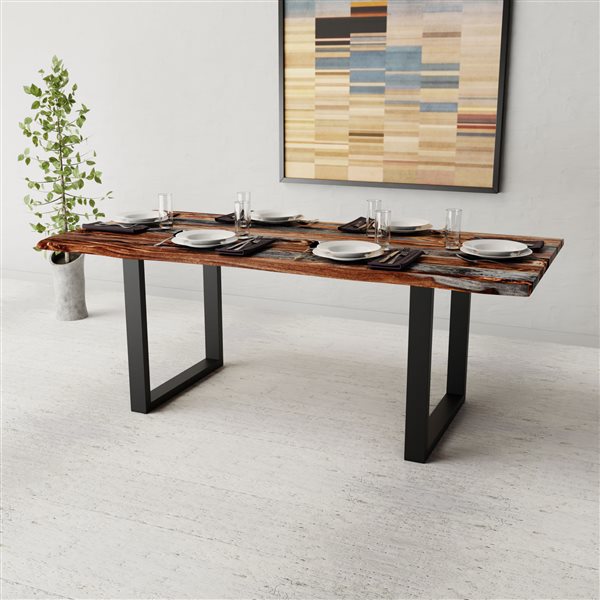 MobX ZEN 80-in L Sheesham Wood Rectangular Fixed Standard (30-in H) Table with Black Metal Base