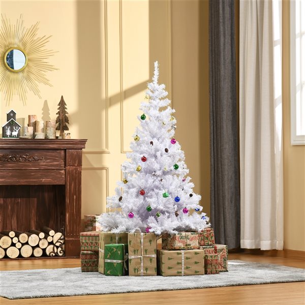 HomCom 4.9-ft Leg Base Full Rightside-Up White Artificial Christmas Tree