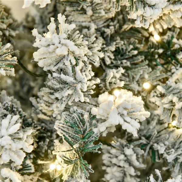 HomCom 7.5-ft Pre-Lit Leg Base Slim Rightside-Up Flocked Green Artificial Christmas Tree with 350 Warm White LED Lights