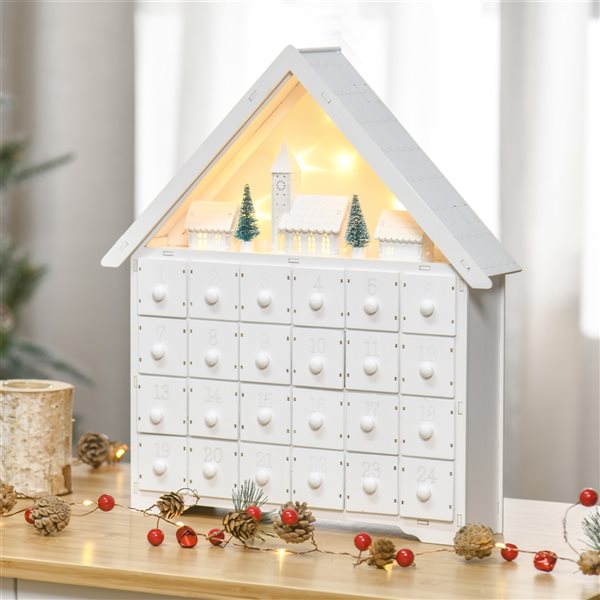 HomCom White Lighted Christmas Advent Calendar