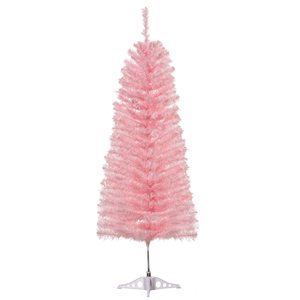 HomCom 4-ft Leg Base Full Rightside-Up Pink Artificial Christmas Tree