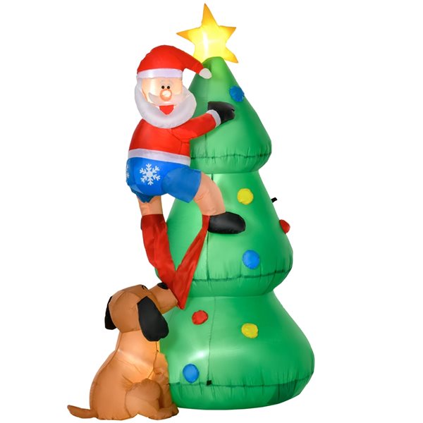 HomCom 6-ft Internal Light Christmas Tree with Santa and Dog Christmas Inflatable