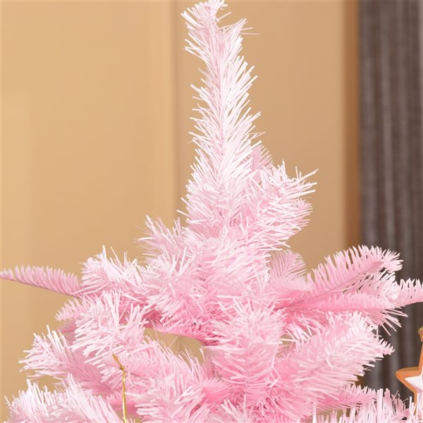 HomCom 6-ft Pink Leg Base Full Rightside-Up Artificial Christmas Tree