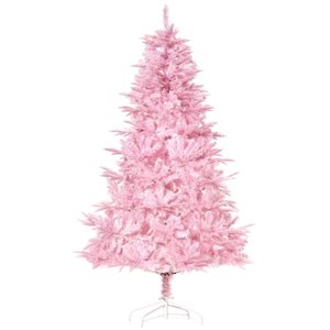 HomCom 6-ft Pink Leg Base Full Rightside-Up Artificial Christmas Tree