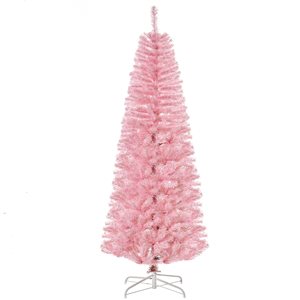 HomCom 6-ft Leg Base Full Rightside-Up Pink Artificial Christmas Tree