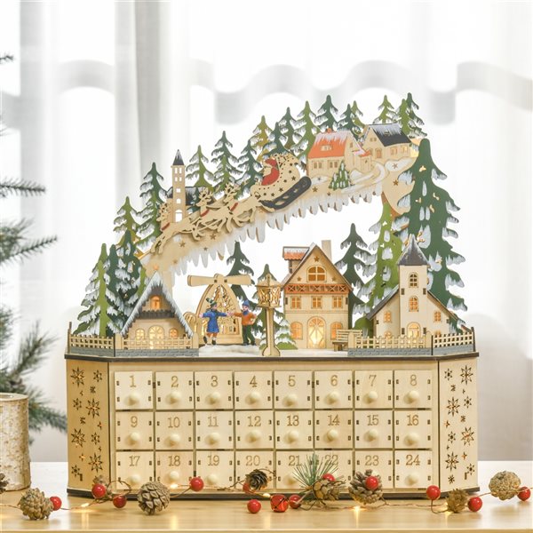 HomCom Natural Wood Colour Lighted Christmas Advent Calendar 830