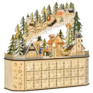 HomCom Natural Wood Colour Lighted Christmas Advent Calendar