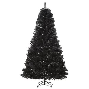 Sapin de Noël artificiel noir charnu sur pied par HomCom de 7 pi