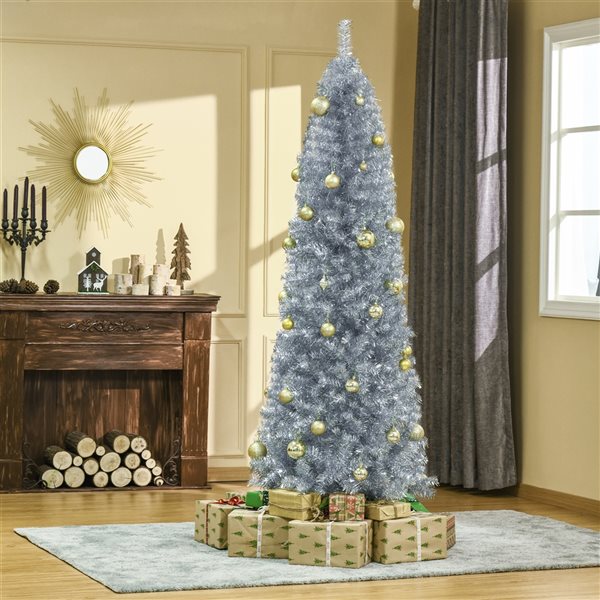 HOMCOM 7-ft Leg Base Slim Rightside-Up Silver Artificial Christmas Tree