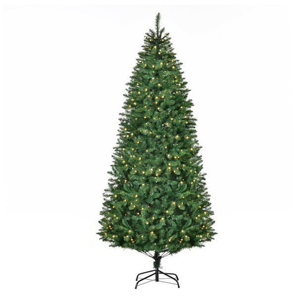 Sapin de Noël artificiel vert charnu sur pied par HomCom de 7,5 pi avec 450 lumières à DEL blanc chaud